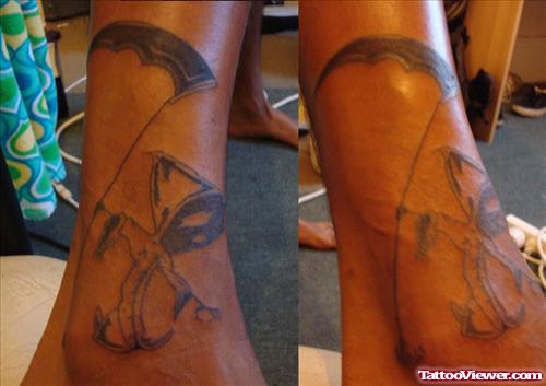 Grey Ink Grim Reaper Tattoos On Ankle