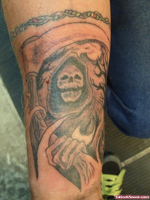 Amazing Grim Reaper Tattoo On Sleeve