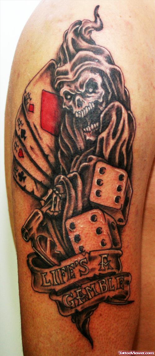 Grim Reaper Tattoo On Man Half Sleeve