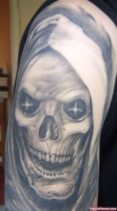 Grim Reaper Skull Tattoo On Sleeve