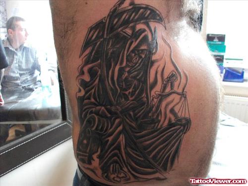 Grey Ink Grim Reaper Tattoo On Side