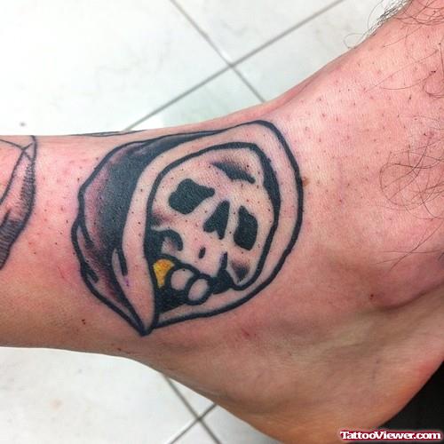 Grim Reaper Head Tattoo On Ankle