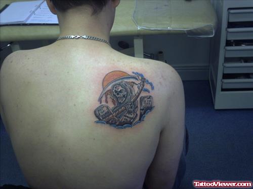 Attractive Right Back Shoulder Grim Reaper Tattoo