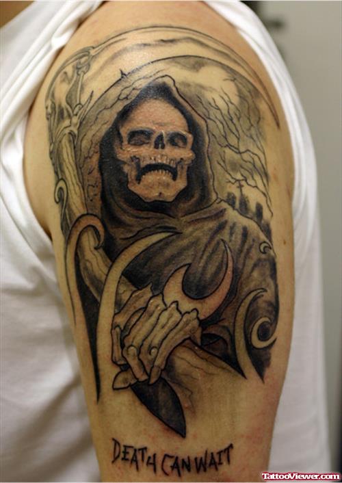 Left Biceps Grim Reaper Tattoo