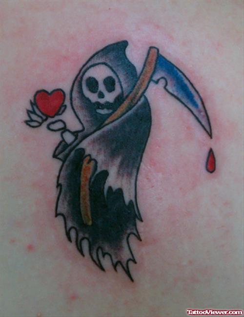 Grim Reaper With Red Heart Tattoo