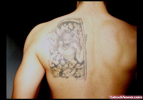 Left Back Shoulder Grim Reaper Tattoo For Men