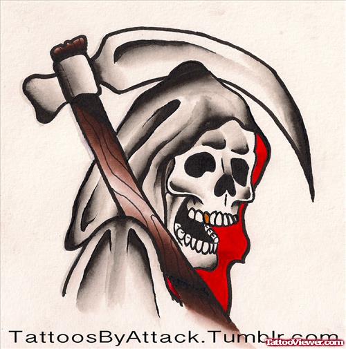Latest Grey Ink Grim Reaper Tattoo Design