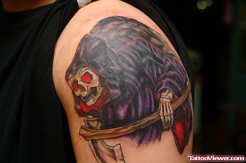 Grim Reaper Tattoo On Man Left Shoulder