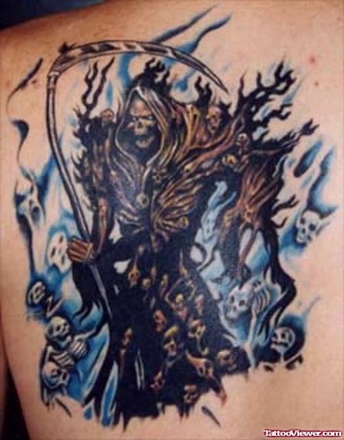 Left Back Shoulder Grim Reaper Tattoo