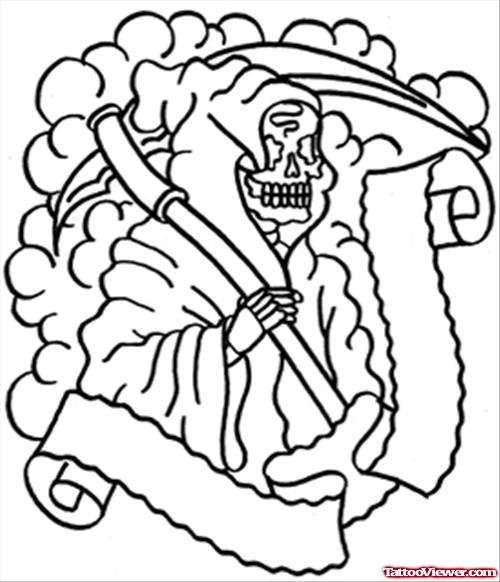 Outline Grim Reaper Tattoo Design For Men.