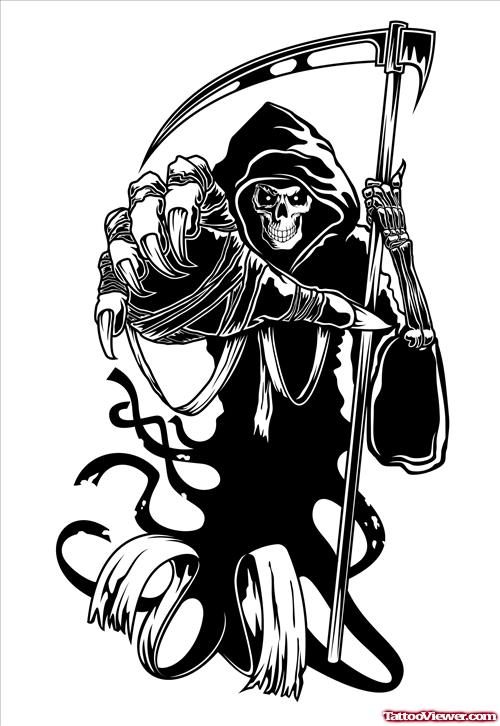 Black Ink Grim Reaper Tattoos Design For Men