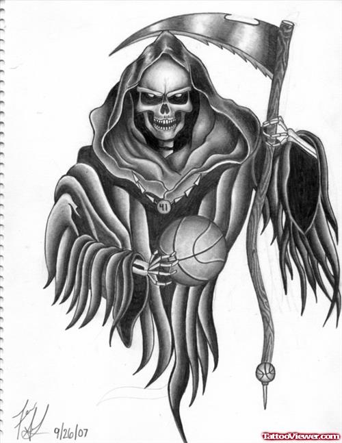 Awful Grey Ink Grim Reaper Tattoos Design