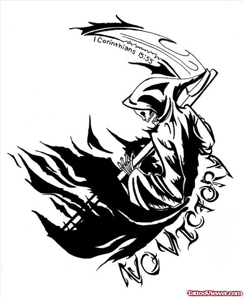 No Victory Black Ink Grim Reaper Tattoo Design