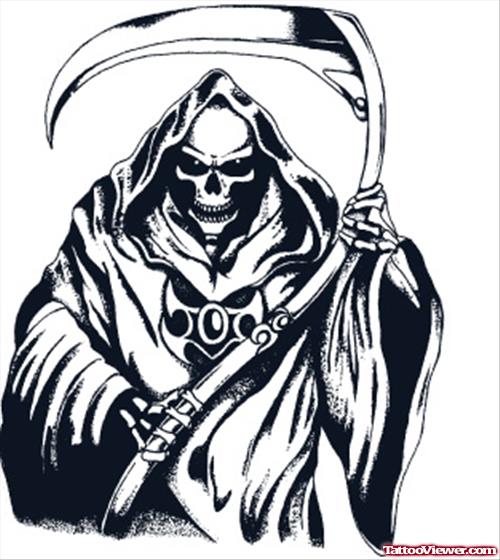 Grey Ink Grim Reaper Tattoo For Guys