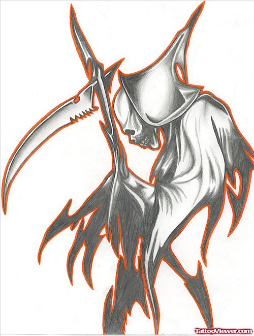 Cool Grey Ink Grim Reaper Tattoo Design