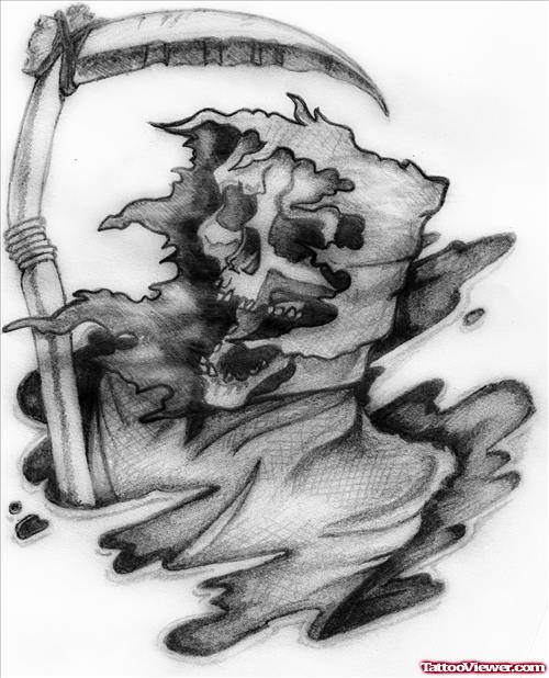 Best Grey Ink Grim Reaper Tattoo Design For Men