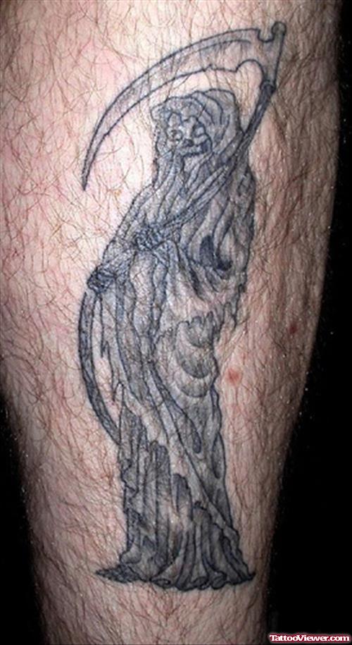 Small Grim Reaper Tattoo On Leg