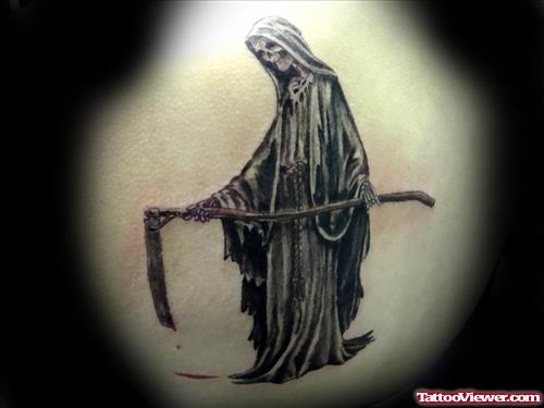 Best Black Ink Grim Reaper Tattoo Design