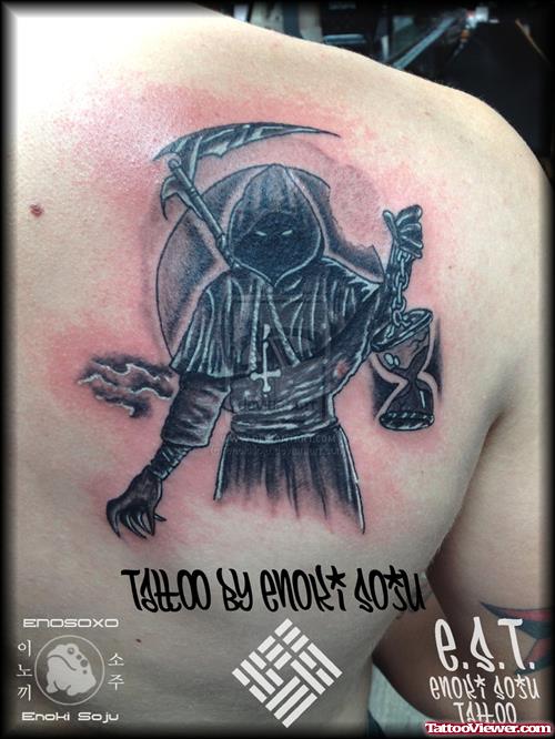 Right Back Shoulder Grim Reaper Tattoo