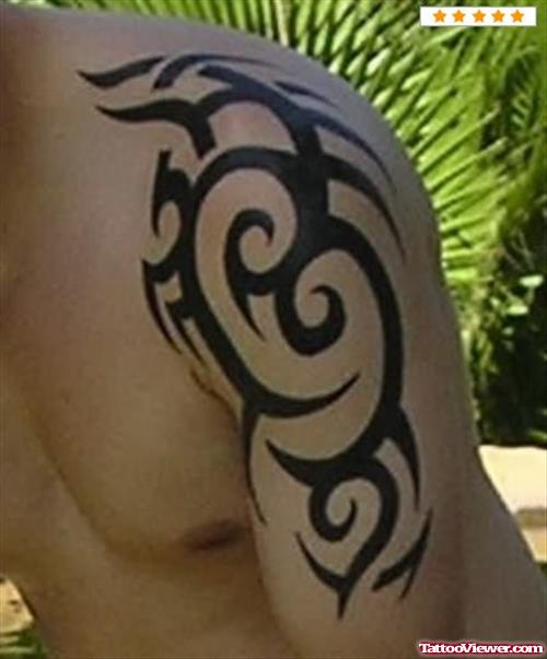 Tribal  Grim Reaper Tattoo On Shoulder