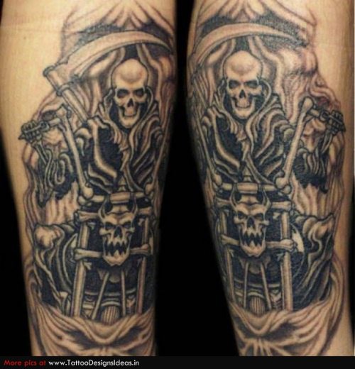 Grey Ink Grim Reaper Tattoo Design For Men