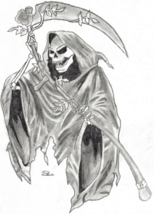 Grey Ink Death Grim Reaper Tattoo Design