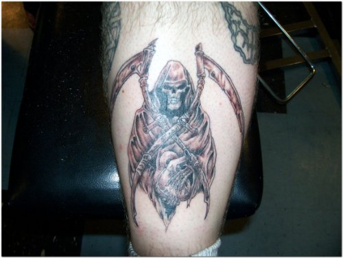 Grim Reaper Tattoo On Back Leg