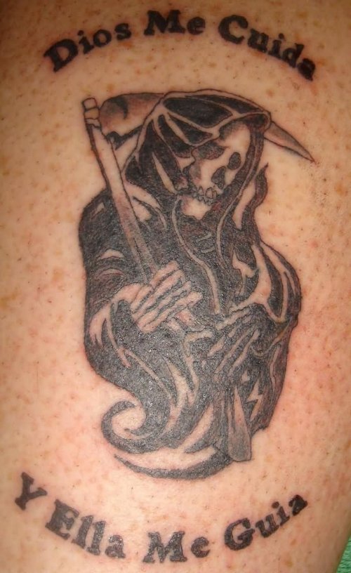 Black Ink Grim Reaper Tattoo