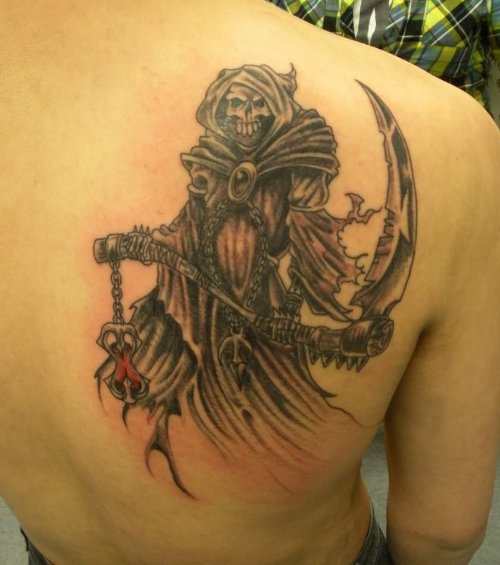 Grim Reaper Back Shoulder Tattoo For Boys