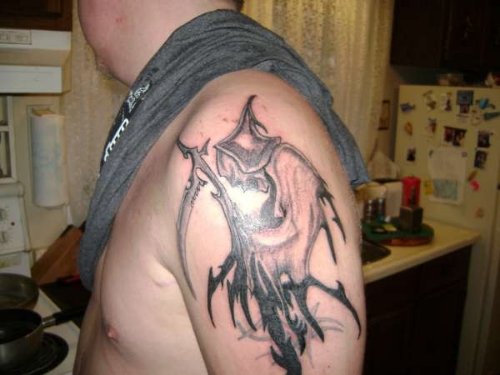 Grim Reaper Tattoo On Upper Shoulder