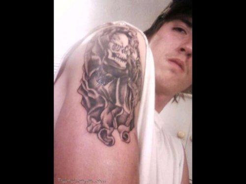 Grim Reaper Tattoo On Right Shoulder