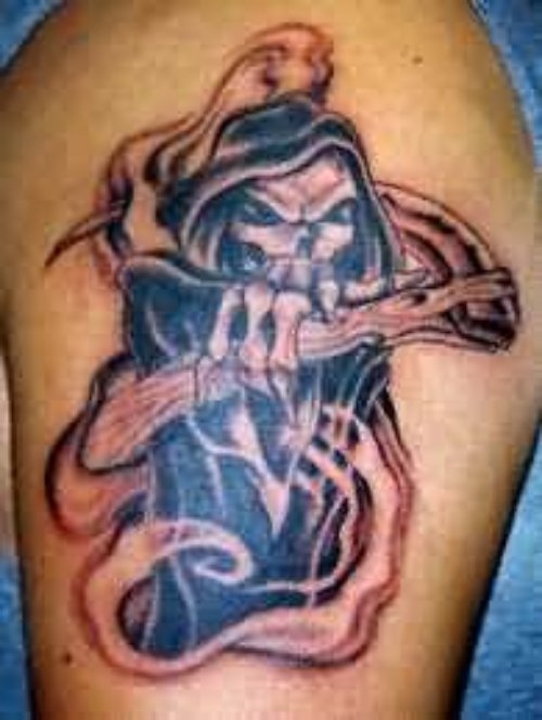 Grim Reaper Snake And Skull Tattoo