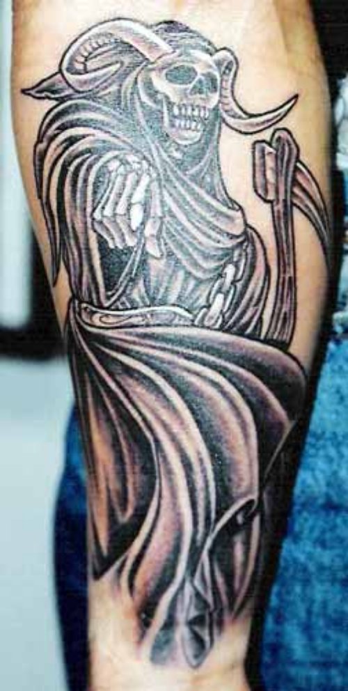 Great Grey Ink Grim Reaper Tattoo On Sleeve