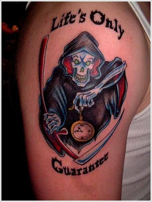 LifeвЂ™d Onliy Guarantee Grim Reaper Tattoo On Half Sleeve