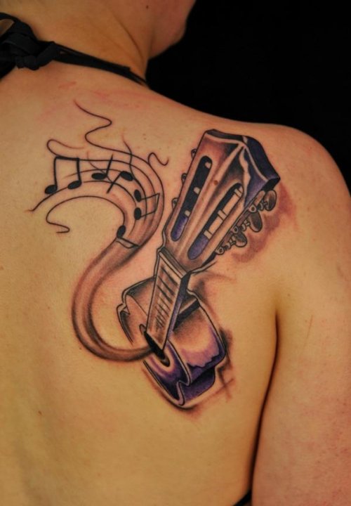Right Back Shoulder Guitar Tattoo