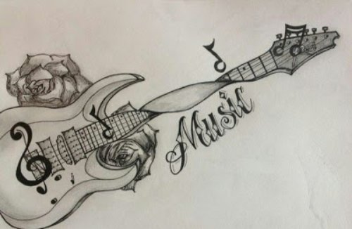 Music Grey Ink Guitar Tattoo Design