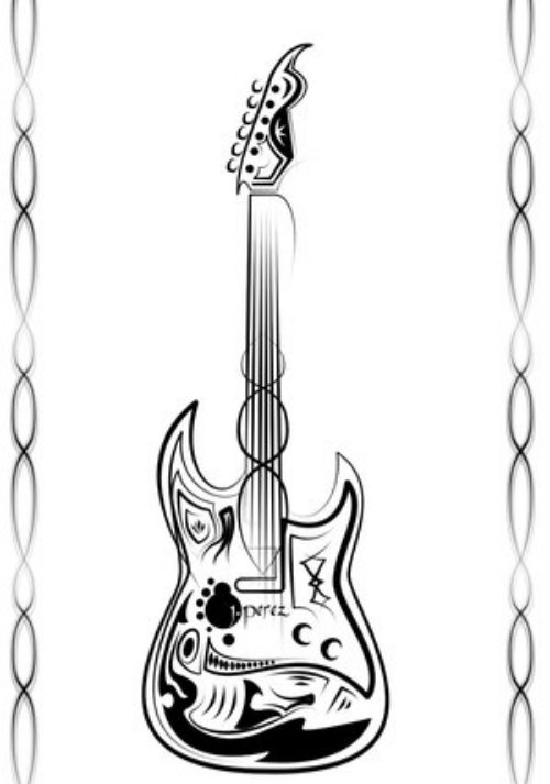 Grey Ink Guitar Tattoos Design