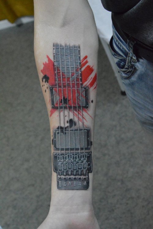 Guitar Tattoo On Right Forearm