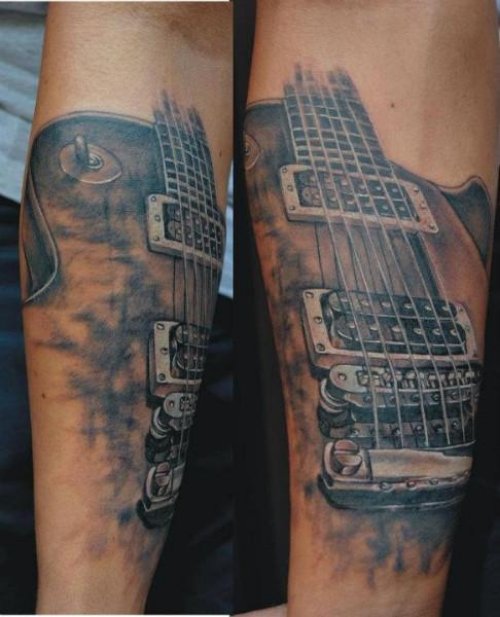 Guitar Tattoos On Both Sleeve
