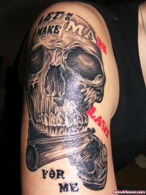 Skull and Gun Tattoo On Right Half Sleeve