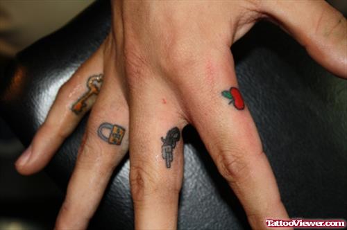 Tiny Lock And Key and Apple And Gun Tattoo