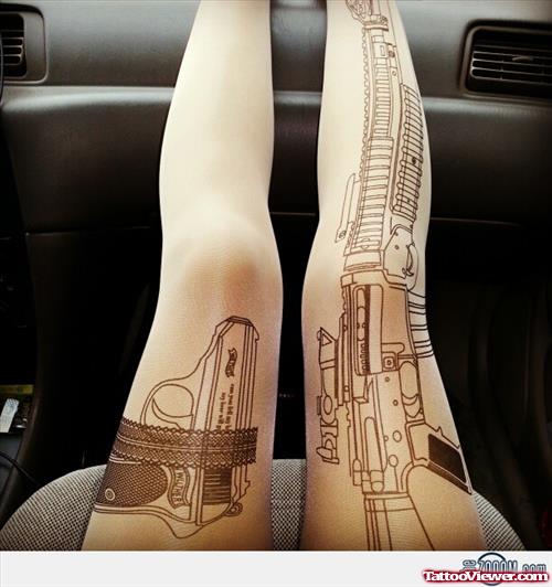 Machine Gun Tattoos On Both Legs
