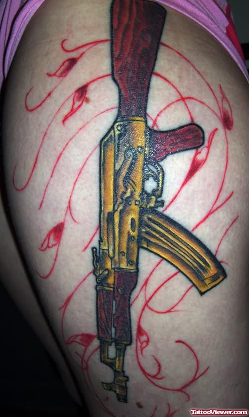 Colored Gun AK 47 Rattoo On Half Sleeve