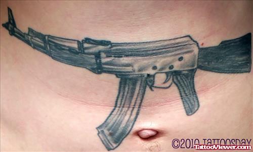AK47 Gun Tattoo In Belly