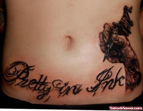 Pretty In Ink Gun Tattoo On Belly
