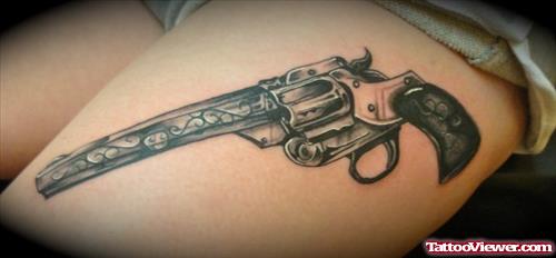 Attractive Grey Ink Gun Tattoo