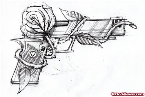 Amazing Flower And Gun Tattoo Design