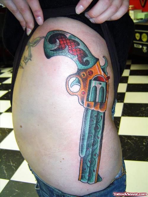 Lower Body Gun Tattoo