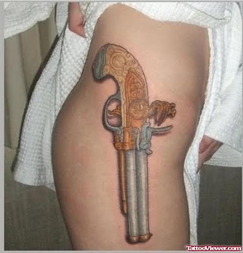 Big Gun Tattoo On Side Body