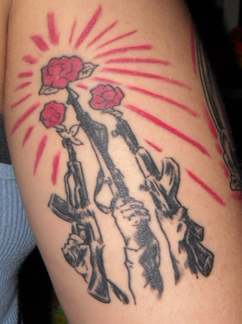 Color Shooting Flowers Gun Tattoos